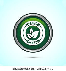 Vegan food icon design illustration. Bio, Ecology, Organic logos and label. Vegan food diet icon. Green Color Round Button Design