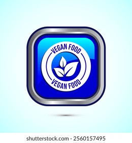 Vegan food icon design illustration. Bio, Ecology, Organic logos and label. Vegan food diet icon. Blue Color Square Button Design