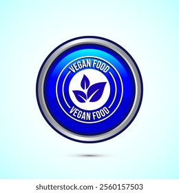 Vegan food icon design illustration. Bio, Ecology, Organic logos and label. Vegan food diet icon. Blue Color Round Button Design