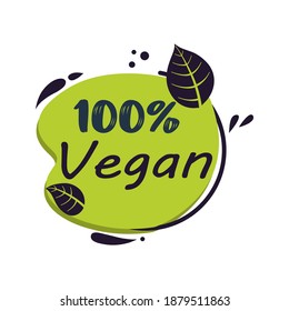 Vegan food icon logo, vegan meal label. Sticker emblem to pack vegetarian product. Vector illustration