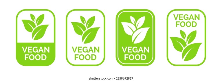 Vegan food icon set badge sign. Bio, Ecology, Organic logos and badges, label, tag. Green leaf on white background. Vector illustration.