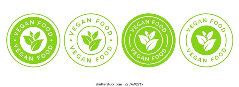 Señal de insignia del icono de comida vegana. Biografía, Ecología, Logotipos y distintivos orgánicos, etiqueta, etiqueta. Hoja verde sobre fondo blanco. Ilustración vectorial.