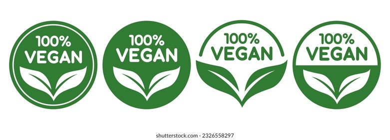 Vegan food icon set badge sign. Bio, Ecology, Organic logos and badges, label, tag. Green leaf on white background. Vector illustration.