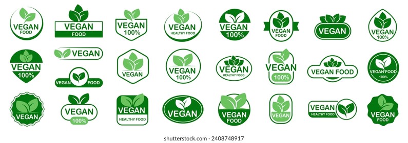 Vegan food icon set badge sign. Bio, Ecology, Organic logos and badges, label, tag set