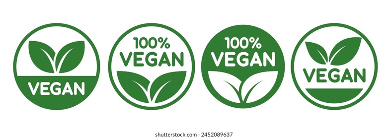 Vegan food icon set badge sign. Bio, Ecology, Organic logos and badges, label, tag. Green leaf on white background. Vector illustration.