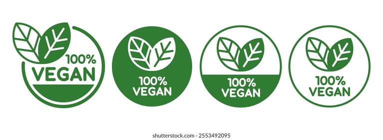 Vegan food icon set badge sign. Bio, Ecology, Organic logos and badges, label, tag. Green leaf on white background. Vector illustration.