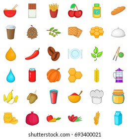 Vegan food icons set. Cartoon style of 36 vegan food vector icons for web isolated on white background