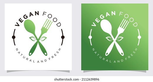 diseño del logo de comida vegana con estilo y concepto creativo