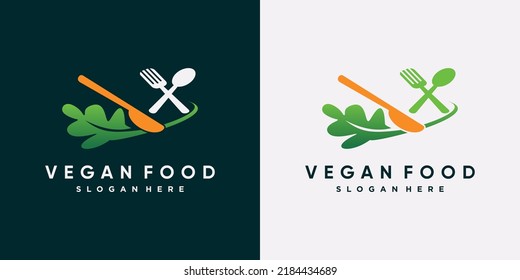 Vegan food logo design template for restauran with creative element