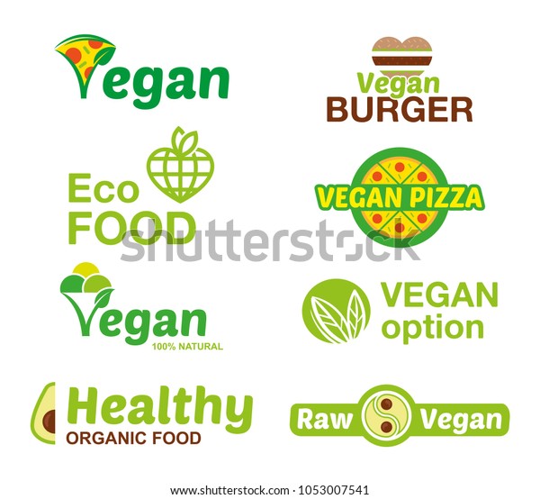 Vegan Food Logo Icon Vector Set Stock Vector (Royalty Free) 1053007541