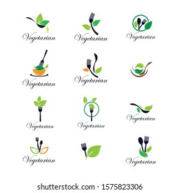 Vegan food logo template vector icon