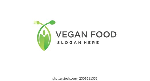 Vegan food logo vector design with modern style
