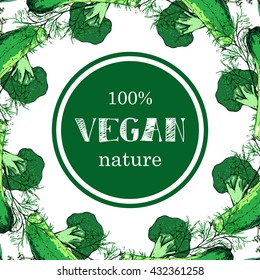 Vegan food menu background. Hand drawn vegetables. Vector illustration