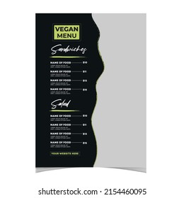 Vegan Food Menu design for cafe