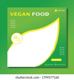 Vegan Food Menu Social Media Post Banner Template, Vector