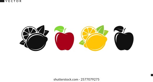 Vegan food. Natural food vector. Fresh fruit icon. Organic food logo  