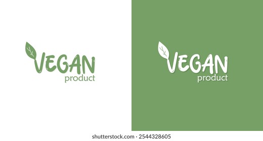 Vegan food and organic production logo food label. Vegan product icon badge sign. Bio, Ecology, Organic logos and badges, label, tag. Green leaf on white background. Vector illustration isolated.