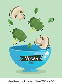 vegan food poster with bowl and vegetables vector illustration design