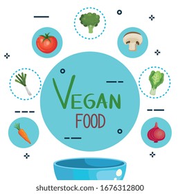 vegan food poster with set of vegetables vector illustration design