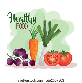 vegan food poster with tomatoes and vegetables vector illustration design