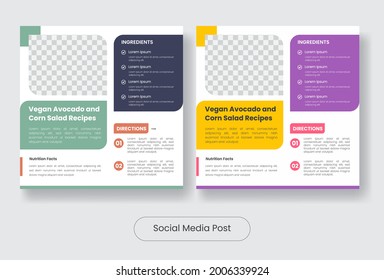 Vegan Food recipes social media post banner template set. Vector illustration EPS 10