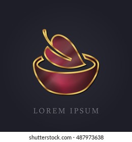 Vegan Food Red Ruby with Golden Frame Precious Jewellery Icon / Logo Design