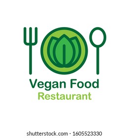 vegan food restaurant logo and symbol with three leaves in the middle