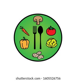 vegan food restaurant logo and symbol with various kinds of vegetables and fruit