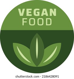 vegan food round vector icon. vector illustration of leaves in shades of green with "vegan food" inscriptions highlighted. ideal logo for food or cosmetic products.