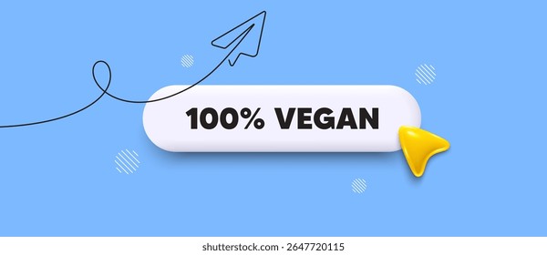 Vegan food search bar. Share plane line icon. 100 percent vegan. Organic bio food sign. Vegetarian product symbol. Search button with 3d cursor. Vector