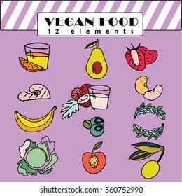 vegan food set of 12 elements