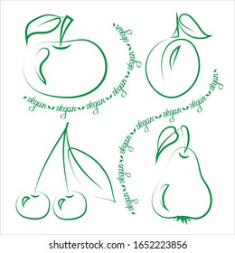 vegan food, a set of drawn vegetables and fruits for the design of promotional materials, for cafes and restaurants