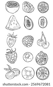 Vegan food sketch. Organic food set. Healthy food frame vector illustration. Fruits sketch. Hand drawn vector illustration.