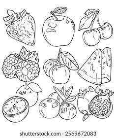 Vegan food sketch. Organic food set. Healthy food frame vector illustration. Fruits sketch. Hand drawn vector illustration.