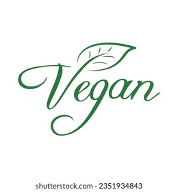 Vegan food sticker, label, badge and logo. Ecology icon. Logo template with green leaves for vegan products. Vector illustration isolated on white background