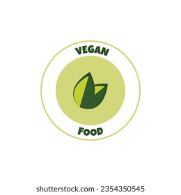 Vegan food sticker, label, badge and logo. Ecology icon. Logo template with leaves for vegan food or vegan product. Vector illustration isolated on white background