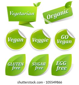 Vegan Food Symbols, Isolated On White Background, Vector Illustration