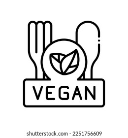 Vegan food vector icon black outline style.Can be use for wedding invitation, card design and background design