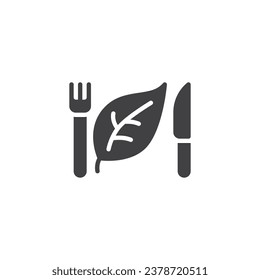 Vegan food vector icon. Fork knife and leaf filled flat sign for mobile concept and web design. Plant Based Diet glyph icon. Symbol, logo illustration. Vector graphics
