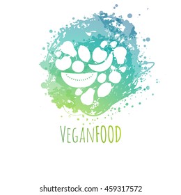 Vegan food vector illustration. fruits. brush stain.