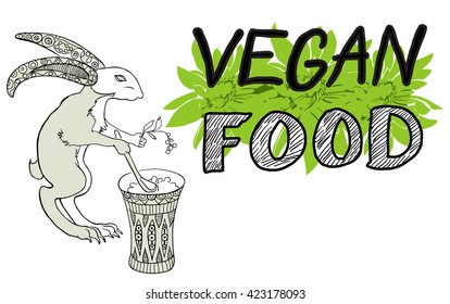 Vegan food.Rabbit. Hand drawn illustration