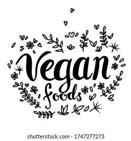 Vegan foods. Hand drawn vegetable elements. Vector elements for labels, logos, badges, stickers or icons. Lettering