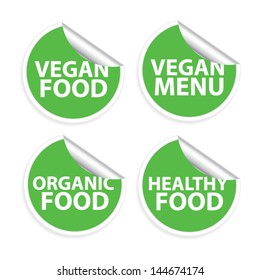 Vegan Food,Vegan menu,Organic food and Health food Isolated On green Background, Vector Illustration
