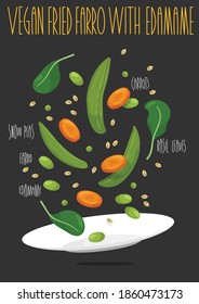 Faro frito vegan con edamame. Ilustración del vector
