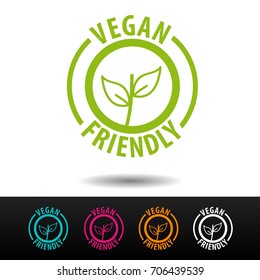 Vegan Friendly Badge, Logo, Icon. Flat Vector Illustration On White Background. Can Be Used Business Company.