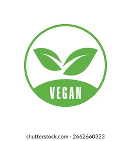 ideia de design de logotipo de certificação amigável vegan com folhas verdes