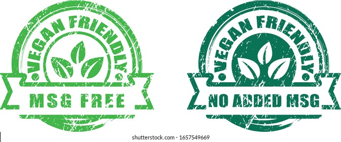 Vegan Friendly MSG Free stamps. Grunge Texture.
