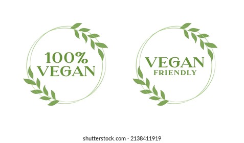 Vegan Friendly, Natural Foods, Vegan Text, Vegan Label, Eco-Friendly, Vegan Sticker, Vector Illustration Background