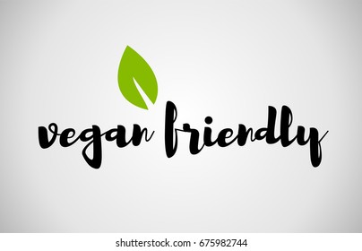 Vegan friendly  text green leaf black white logo vector creative company icon design template color colorful black background handwritten handwriting