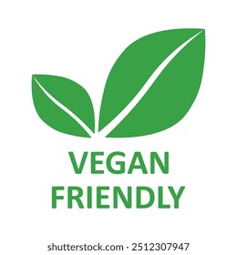 Vegan friendly vector icon. Organic, bio, eco symbol. Vegan, no meat, lactose free, healthy, fresh and nonviolent food. Green vector illustration with leaves for stickers, labels,print, web and logos.